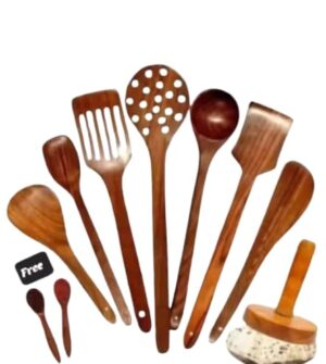 Pack of 10 Umda Handicraft Wooden Multipurpose Kitchen Tools Set ? Durable Wood Cooking |SL_3
