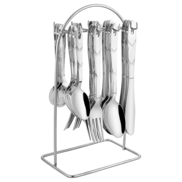 Parage 25 Pieces Glory Stainless Steel Cutlery Set for Home Parage 25 Pieces Glory Stainless Steel Cutlery Set for Home & Kitchen (Contains: 6 Table Spoons, 6 Forks, 6 Tea Spoons, 6 Knives, 1 Stand), Spoon Set, Cutlery Set for Dining Table Stylish, Silver