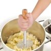 Pav Bhaji & Potato Masher – High-Grade Stainless Steel with Ergonomic Wooden Handle | Heavy-Duty Rust-Proof, Easy to Clean – Ideal for Indian Cooking (1 Pc)