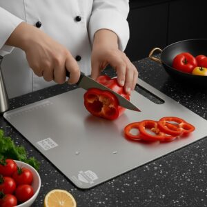 Porslin by Philips Stainless Steel Chopping Board Large, Chopping Board Steel Vegetable Cutting Board Steel for Kitchen Use SS Chopper Board, Metal Cutter Board Large 36X31cm Premium Heavy Duty
