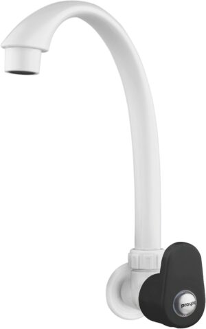Prayag® Wall Mounted Swan Neck Kitchen Sink Tap with 360 Degree Swivel Spout | 3-Years Manufacturer Warranty | Durable PTMT Long Body Foam Flow Water Faucet for Kitchen & Utility - (White & Black)