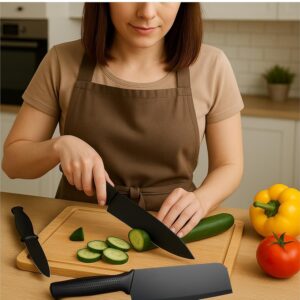 Professional 3- Pcs Kitchen Knife Set with Covers &1 Sharpener Professional 3- Pcs Kitchen Knife Set with Covers &1 Sharpener Stainless Steel Knives for Kitchen |Sharp Edge Cutting Chef Knife for Chopping Vegetables,Fruits,Multipurpose Cooking Knives (Black 4pcs)