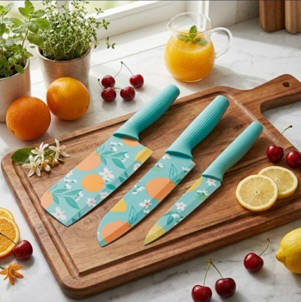 Professional 3-Piece Kitchen Knife Set - High Carbon Stainless Steel Chef, Utility & Santoku Knives with Ergonomic Blue Handles (3 Pc Knife Set) (Blue)