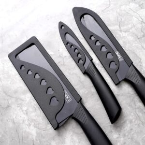 RADA Stainless Steel Professional Kitchen Knife Set, 3-Piece Meat and RADA Stainless Steel Professional Kitchen Knife Set, 3-Piece Meat and Chef's Knife with Non-Slip Handle, Manual Sharpening for Home and Restaurant Use, Includes Covers (Black)