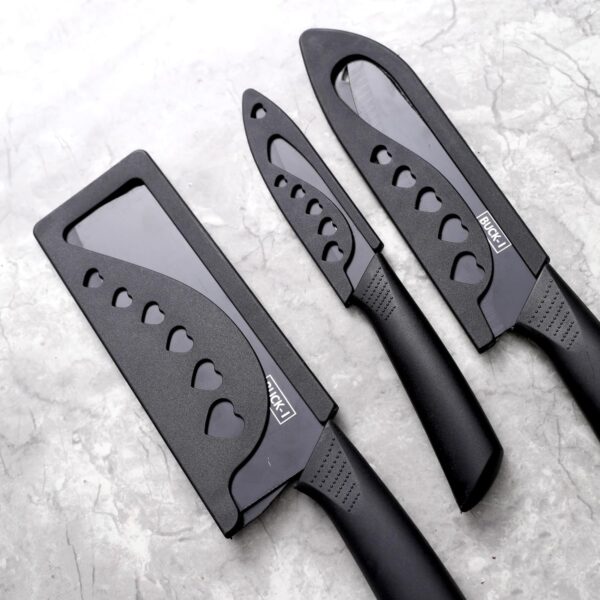 RADA Stainless Steel Professional Kitchen Knife Set, 3-Piece Meat and RADA Stainless Steel Professional Kitchen Knife Set, 3-Piece Meat and Chef's Knife with Non-Slip Handle, Manual Sharpening for Home and Restaurant Use, Includes Covers (Black)