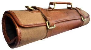 RUSTIC TOWN Leather Canvas Chefs Knife Roll Bag, 11-Pockets for RUSTIC TOWN Leather Canvas Chefs Knife Roll Bag, 11-Pockets for Knives & Kitchen Utensils | Professional Pocket Material | Great Gift for Executive Chef's & Culinary (Olive Brown)