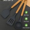 Sakoraware Silicone Spatula Set with Wooden Handle Kitchen Tools Mixing | Serving Cooking Spoon | Turner | Soup Ladle | Non-Stick | BPA Free Kitchen Tools Set of 3 (Black)