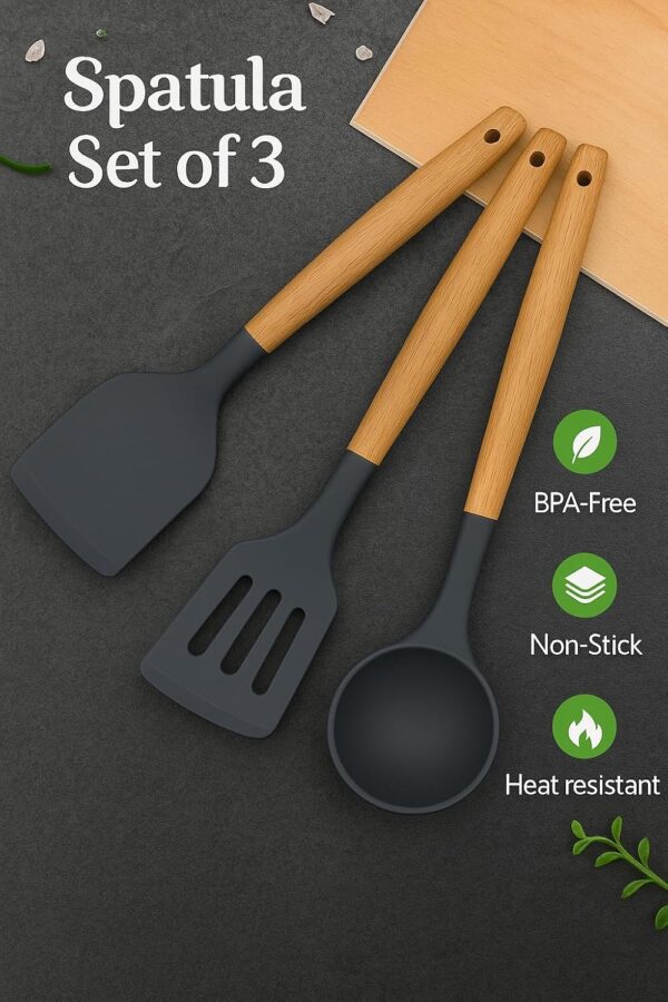 Sakoraware-Silicone-Spatula-Set-with-Wooden-Handle-Kitchen-Tools-Mixing-Serving-Cooking-Spoon-Turner-Soup-Ladle-Non-Stick-BPA-Free-Kitchen-Tools-Set-of-3-Black.jpg Sakoraware Silicone Spatula Set with Wooden Handle Kitchen Tools Mixing | Serving Cooking Spoon | Turner | Soup Ladle | Non-Stick | BPA Free Kitchen Tools Set of 3 (Black)