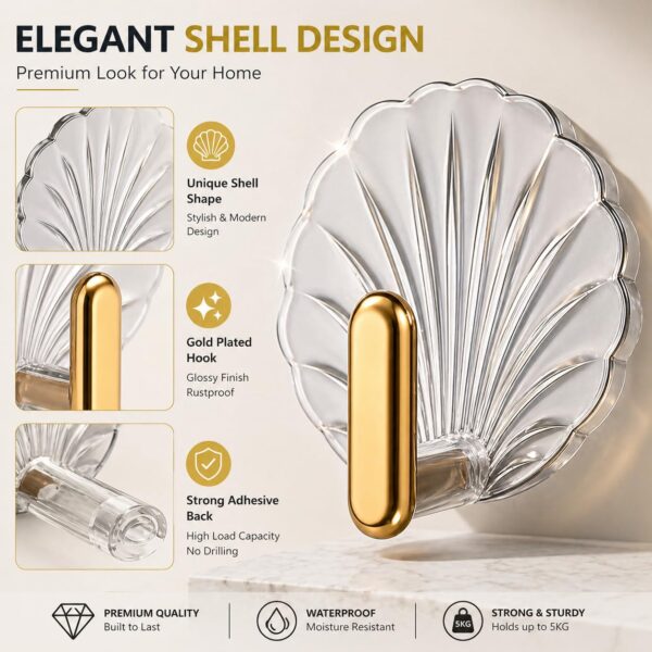 Self Adhesive Wall Hooks for Home & Kitchen (Pack of 1) | Heavy Duty Transparent Shell Design Hooks | No Drill Waterproof Wall Hanger for Bathroom, Kitchen, Keys, Towels