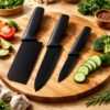 Set of 3 Black Stainless Steel Kitchen Knife Set | High-Carbon Stainless Steel Kitchen Knife | Vegetable Knife | Chef Knife | Sharp Edge Cutting Chef Knifes for Chopping Vegetables