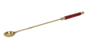 Skywalk Handcrafted Brass Hawan Spoon with Wooden Handle, Gold - 30.48 Cm