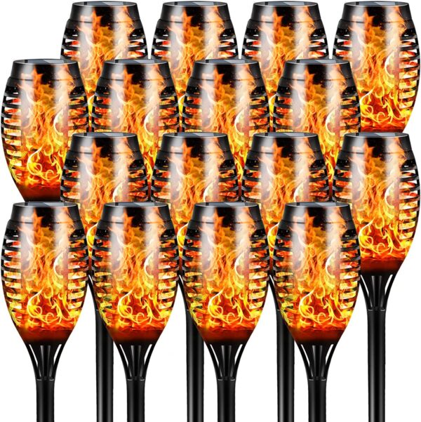 Solar Torch Lights with Flickering Flame, 16 Packs 12LED Tiki Solar Torch Lights with Flickering Flame, 16 Packs 12LED Tiki Torch Solar Lights Outdoor, IP65 Waterproof Mini Solar Torch Light Auto On/Off for Garden, Patio, Yard, Pathway01