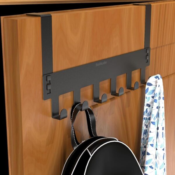 Solitude Pack of 2 Heavy Duty Metal Over Door Hanger Solitude Pack of 2 Heavy Duty Metal Over Door Hanger with 6 Hooks, Drill-Free Hanging Rack Organizer for Bathroom, Bedroom, Kitchen (Black)