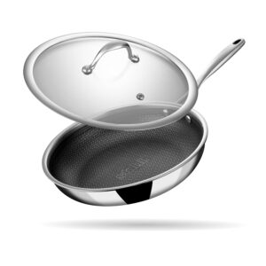 Stahl Artisan Hybrid 2 L, 24 cm Triply Frying Pan with Lid | Induction & Gas Stove Compatible | Honeycomb Non Stick Fry Pan, Metal Spoon Friendly