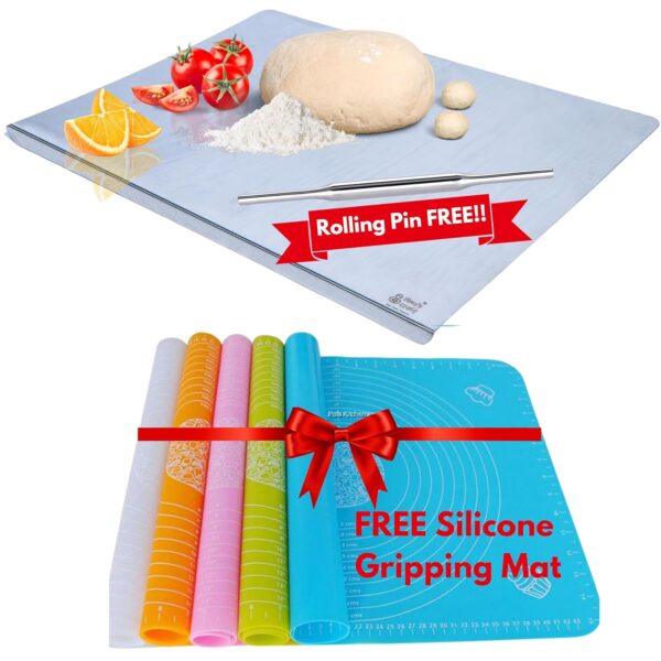 Stainless Steel Chopping Board for Kitchen with Silicone Anti Slip gripping mat | Steel Cutting Board | Chopping Board SS | Steel Cutting Board | Counter Top Regular 420X325mm