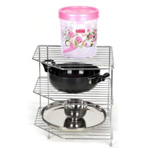 Stainless Steel Corner Rack/Storage Shelf/Dish Rack/Kitchen Storage Rack/Bowl Rack/Shelf for Plates Bowls & Cups/Kitchen Organizer (Size- 29.5X29.5X29.5 cm)