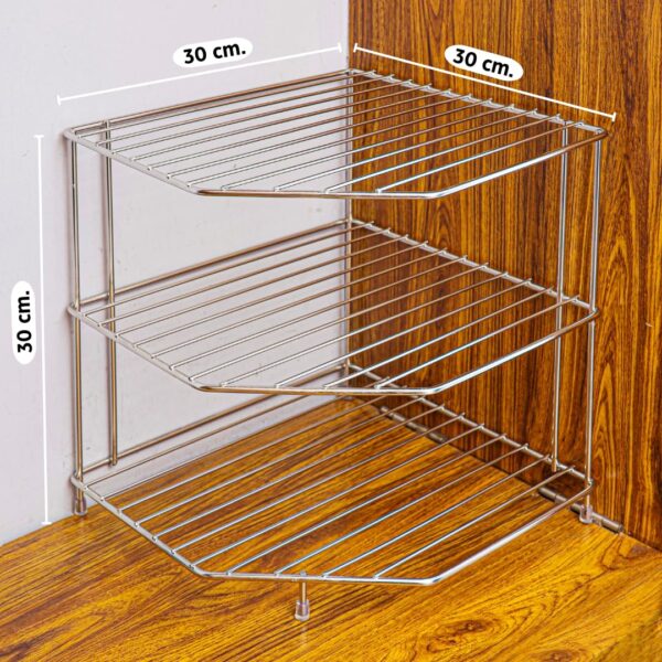 Stainless Steel Corner Rack/Storage Shelf/Dish Rack/Kitchen Storage Rack/Bowl Rack/Shelf for Plates Bowls & Cups/Kitchen Organizer (Size- 29.5X29.5X29.5 cm)