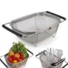 Stainless Steel Expandable Kitchen Sink Drainer – Adjustable Over the Sink Colander & Vegetable Washer Basket – Multi-Purpose Fruit,Rice & Dish Drying Rack for Kitchen Organization (Silver)