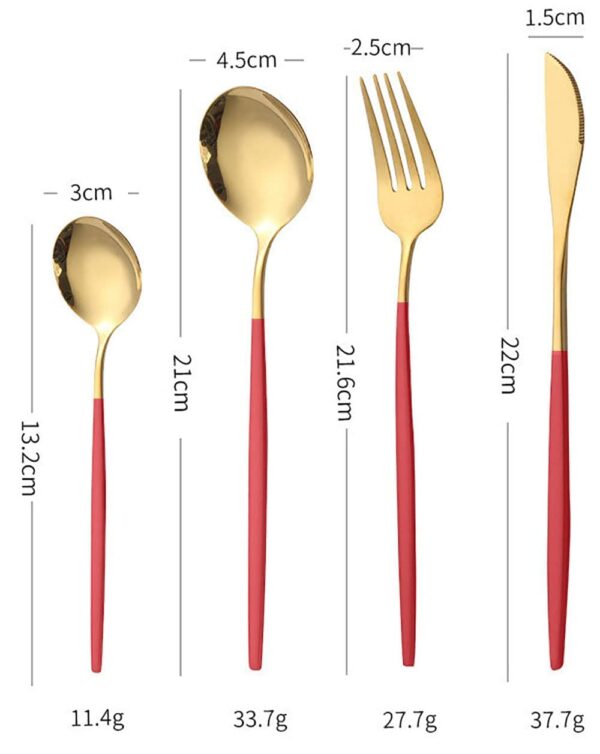 Stainless-Steel-Flatware-Set-Mirror-Polished-Cutlery-for-Dinner-Kitchen-Utensil-Set-with-Fork-Spoon-Knife-Silverware-Tableware-for-Lunch-Box-Set-of-4-Golden-Red.jpg Stainless Steel Flatware Set - Mirror Polished Cutlery for Dinner, Kitchen Utensil Set with Fork, Spoon, Knife - Silverware Tableware for Lunch Box (Set of 4, Golden - Red)