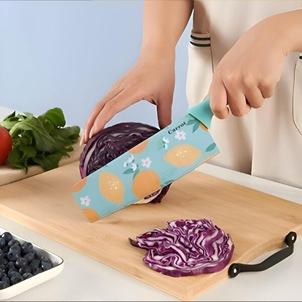 Stainless Steel Kitchen Knife Set with Color Printed Blades | Sharp Cutting Knives with Non-Slip Handle for Home & Professional Use (Multicolor) (Pack of 3)