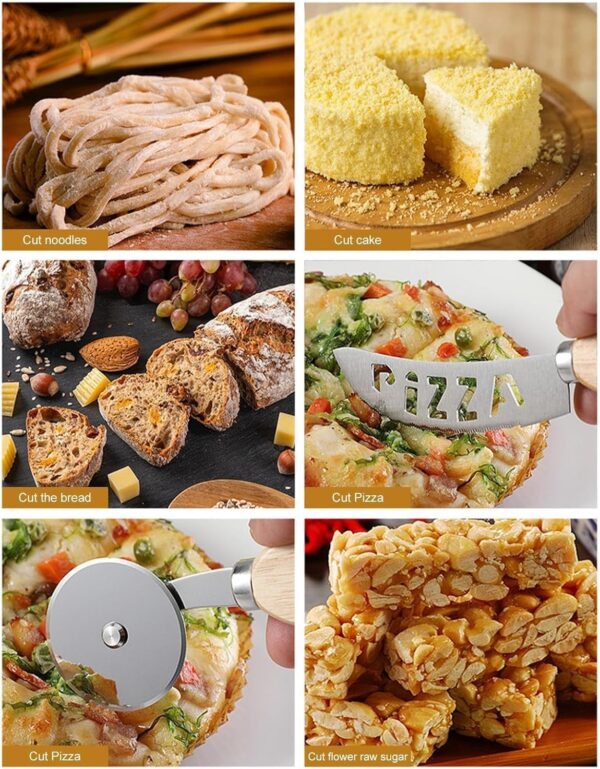 Stainless Steel Pizza Cutter & Rocker Knife Set with Wooden Handle – 2-in-1 Pizza Slicer Wheel and Pizza Knife for Easy Cutting, Dishwasher Safe Kitchen Tool. [Pack of 2 Cutter]