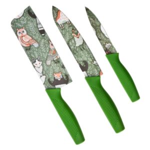 Store Professional 3-Piece Kitchen Knife Set – High Carbon Stainless Store Professional 3-Piece Kitchen Knife Set – High Carbon Stainless Steel Chef, Utility & Santoku Knives with Ergonomic Handle, Color Printed Coating Green