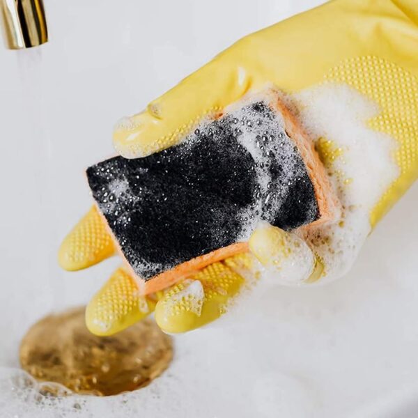 Sulfar Reusable 100% Natural Latex Rubber Dish Washing Gloves, Cleaning Gloves, Pet Grooming, Gardening, Great for Washing Dish, Kitchen, Car and Bathroom (Large, Yellow, 1 Pair)