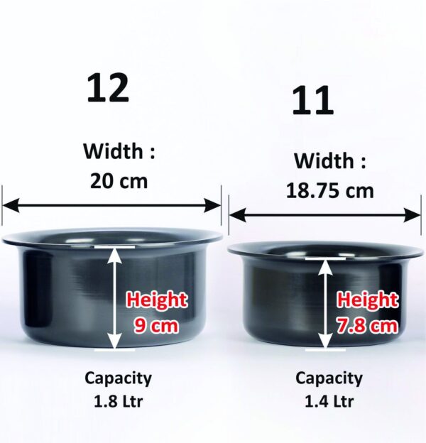 Sumeet 3mm Hard Aluminium Anodized Nonstick Tope (Pot) set of 2pc (No.11 - No. 12)(1.4 liter - 1.8 liter ) | Black