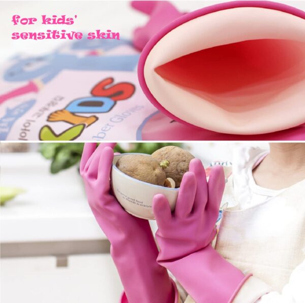 Sweetiepapa Kids Latex Household Natural Rubber Waterproof Work Playing Hand Protection Washing Cleaning Gardening Painting Gloves (Pink) : Pink