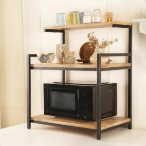 TEKAVO Engineered Wood Multi-Purpose Rack for Microwave | OTG | Oven | Kitchen Organizer | Mile Oak | 60L x 40W x 70H CM