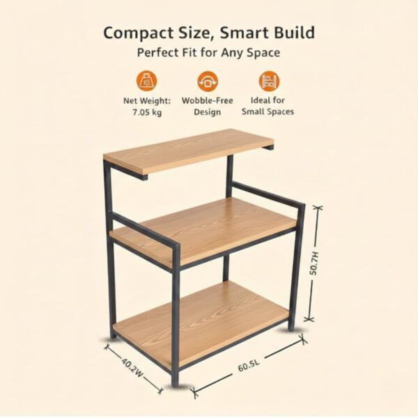 TEKAVO Engineered Wood Multi-Purpose Rack for Microwave | OTG | Oven | Kitchen Organizer | Mile Oak | 60L x 40W x 70H CM