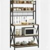 TEKAVO Lita 5-Tier Kitchen Organizer Rack|Multipurpose Microwave Stand for Kitchen TEKAVO Lita 5-Tier Kitchen Organizer Rack|Multipurpose Microwave Stand for Kitchen Platform & OTG Oven|Steel Utensils Storage Shelf with Hooks| (60x40x170 cm) (Rustic Brown)