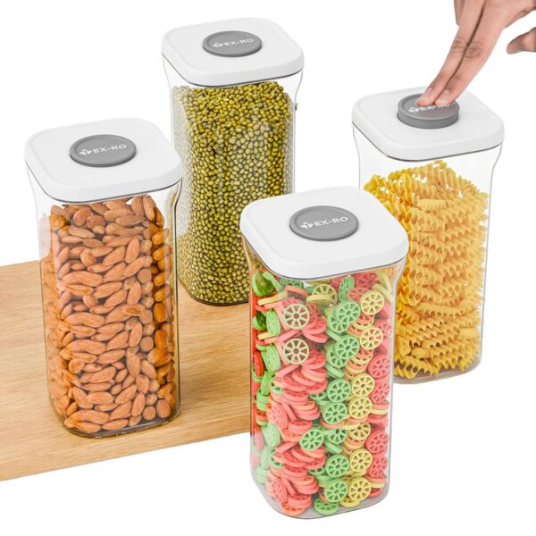 TEX-RO Pop - Up Air Tight Containers For Kitchen Storage Box/BPA Free Storage Containers For Kitchen Set/Kitchen Accessories Items For Home (White, 1500 Ml Set Of 4)