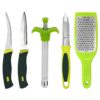 TULMAN 5pcs Multipurpose Kitchen Combo Knife Set Kitchen uitility Combo-Vegetable Cutter with Peeler,Cheese/Ginger Grater & Stainless Steel Gas Lighter with 2 Knife - Green
