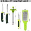TULMAN 5pcs Multipurpose Kitchen Combo Knife Set Kitchen uitility Combo-Vegetable Cutter with Peeler,Cheese/Ginger Grater & Stainless Steel Gas Lighter with 2 Knife - Green