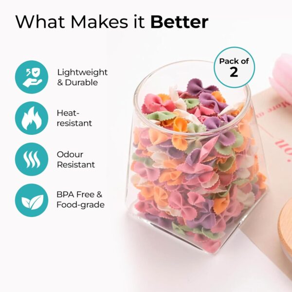 The Better Home Borosilicate Glass Jars Set for kitchen | Airtight Glass Jar for Kitchen Storage | Leakproof Kitchen Jars Containers with Wooden Lid & Metal Loop | Multi-Utility| 360ML, Set of 2