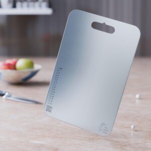 The Earth Store Stainless Steel 35 X 25 CM Chopping The Earth Store Stainless Steel 35 X 25 CM Chopping Board | Multipurpose Cutting Board for Kitchen | Heavy Duty Vegetable Chopper Board | Fruits, Meat, Cheese | Set of 1