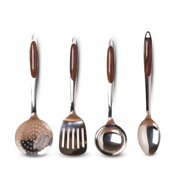 The Indus Valley Stainless Steel Ladle/Spoon/Slotted Turner/Skimmer - Set of 4 | Cooking Utensils| Kitchen, Serving Tools | No Harmful Polish