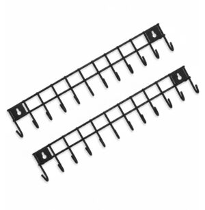 U-Shaped 12 Hooks Wall Mounted Kitchen Utensil Hanger Rack | Heavy Duty Metal Storage Holder for Cooking Tools, Pans & Accessories | Space Saving Organizer for Kitchen & Bathroom (Black, 2 Pc)