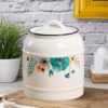UMAI Ceramic Jar for Kitchen Storage with Lid | Airtight UMAI Ceramic Jar for Kitchen Storage with Lid | Airtight Ceramic Container | Multipurpose Kitchen Storage Jars and Containers | White | Printed (1 Jar) (1400ml)