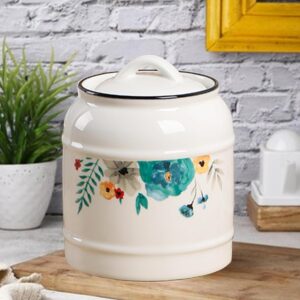 UMAI Ceramic Jar for Kitchen Storage with Lid | Airtight Ceramic Container | Multipurpose Kitchen Storage Jars and Containers | White | Printed (1 Jar) (1400ml)