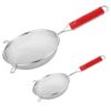 Unify 2 Pieces Stainless Steel Soup & Juice Strainer/Liquid Filter Unify 2 Pieces Stainless Steel Soup & Juice Strainer/Liquid Filter for Kitchen Use, Large Soup Chalni with Red Handle, Rice & Juice Use (Size-4, 6 Dia- 11cm, 16cm, Set of 2,Silver)