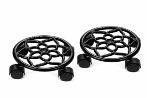 VIMAL Cast Aluminium Plant Stand - Heavy Duty Metal Plant Stand - Outdoor Indoor Plant Caddy with Wheels - Round Flower Pot Trolley | Rolling Tray Coaster | Flower Pot Rack with Wheel - Black - (2PC)