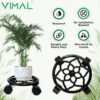 VIMAL Cast Aluminium Plant Stand - Heavy Duty Metal Plant Stand - Outdoor Indoor Plant Caddy with Wheels - Round Flower Pot Trolley | Rolling Tray Coaster | Flower Pot Rack with Wheel - Black - (2PC)