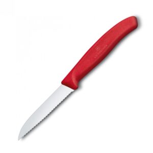 Victorinox, Swiss Classic, Kitchen Knife, Stainless Steel, Vegetable Cutting and Chopping Knife, Wavy Edge, 8 cm, Red, Swiss Made