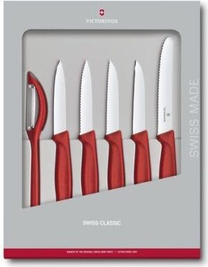 Victorinox Swiss Classic Set of 6 Knife Set - Stainless Steel Paring Knives, Red, Swiss Made