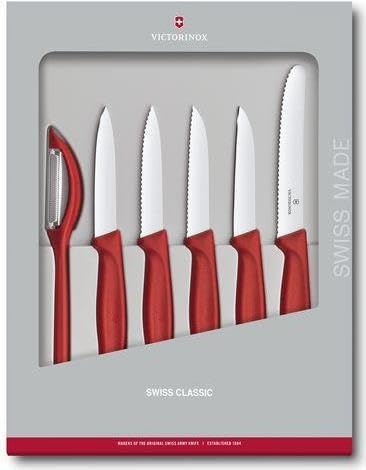 Victorinox Swiss Classic Set of 6 Knife Set - Stainless Steel Paring Knives, Red, Swiss Made