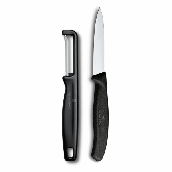 Victorinox Swiss Made Stainless Steel Swiss Classic Paring Knife Kitchen Knife 8 cm Straight Edge with I-Peeler Set (2 Pcs) Black | 6.7113.21