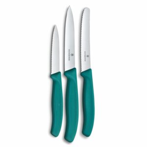 Victorinox Swiss Made Swiss Classic Paring Stainless Steel Kitchen Knife Set (3 Pcs) Straight Edge 10 cm and Wavy Edge 10,11 cm Knives Green | 6.7114.34C1