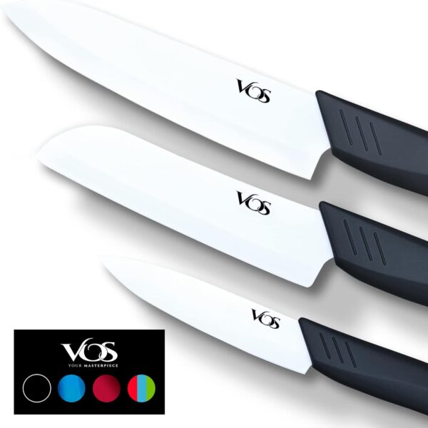 Vos Ceramic Knife Set | Ceramic Kitchen Knife Set | Ceramic Kitchen Knife with Covers, Ceramic Paring Knife 10 cm, 12 cm, 15 cm